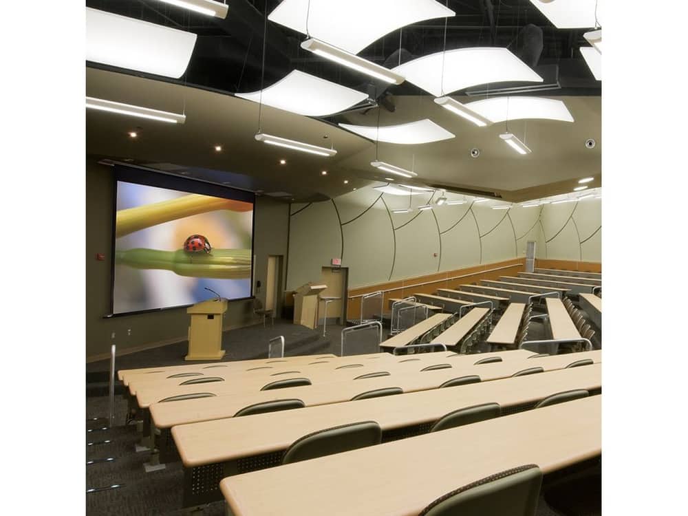Draper Ultimate Access XL E projection screen installed in a classroom