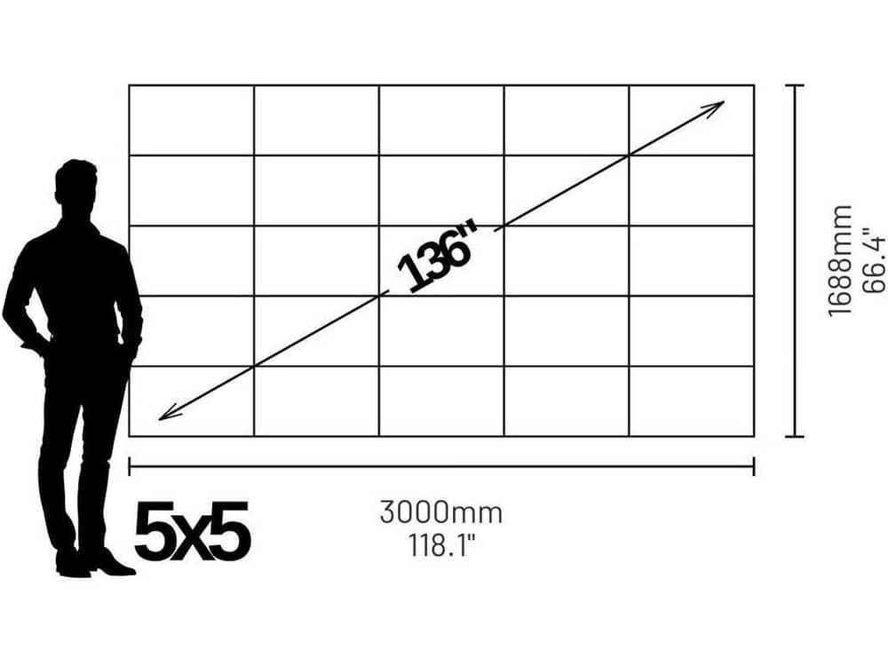 LP3050509S Phase 3840 136" 16:9 Widescreen Video Wall (0.9mm) - size and dimensions diagram