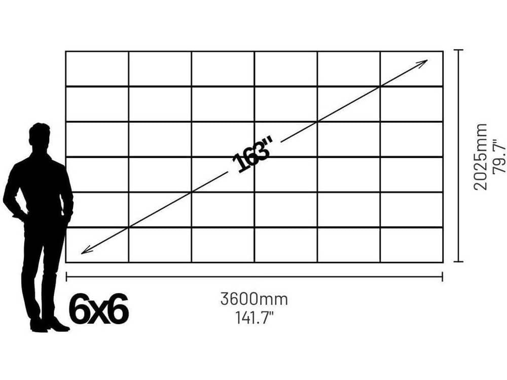 LP7060612S Phase 7680 163" 16:9 Widescreen Video Wall (1.2mm) - size and dimensions diagram