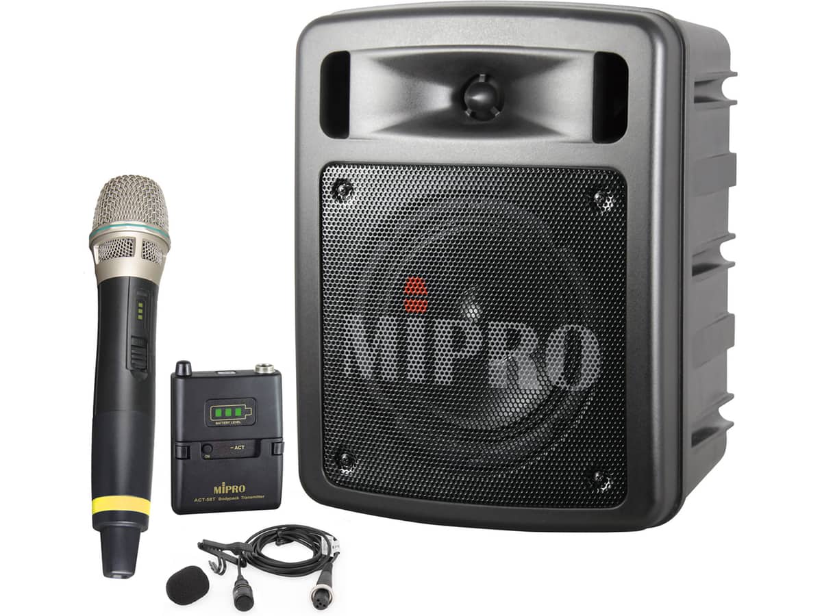 MIPRO MA-300/ACT58HT Portable 60W Dual Channel Bluetooth Wireless PA System with Wireless Handheld and Lavalier Microphone
