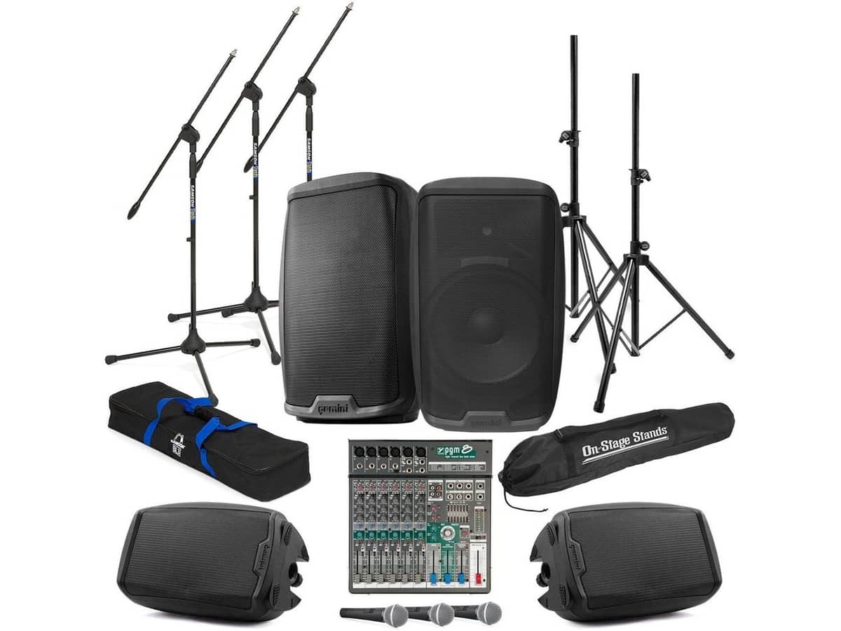 Band Room Sound System with 4 Gemini Speakers and Yorkville 8-Channel Compact Mixer
