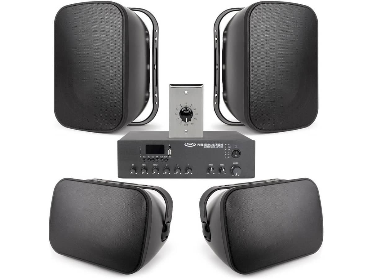 Background Music Speaker System with 4 S6.1 6.5" Premium 70V Surface Mount Speakers, MA120BT 120W Mixer Amplifier and VC100S Volume Control (Discontinued Components)