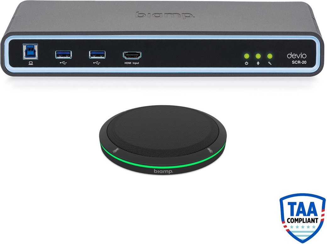 Biamp Devio SCR-20TX Web-Based Conferencing Hub with TTM-XEX Tabletop Microphone - Black