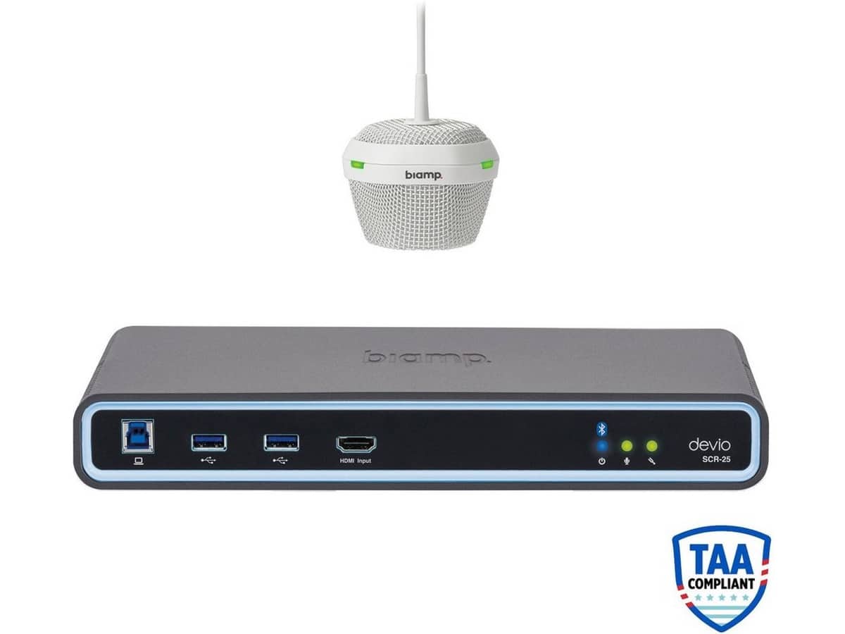 Biamp Devio SCR-25C Conference Room System with SCR-25 Bluetooth Hub and DCM-1 Ceiling Microphone