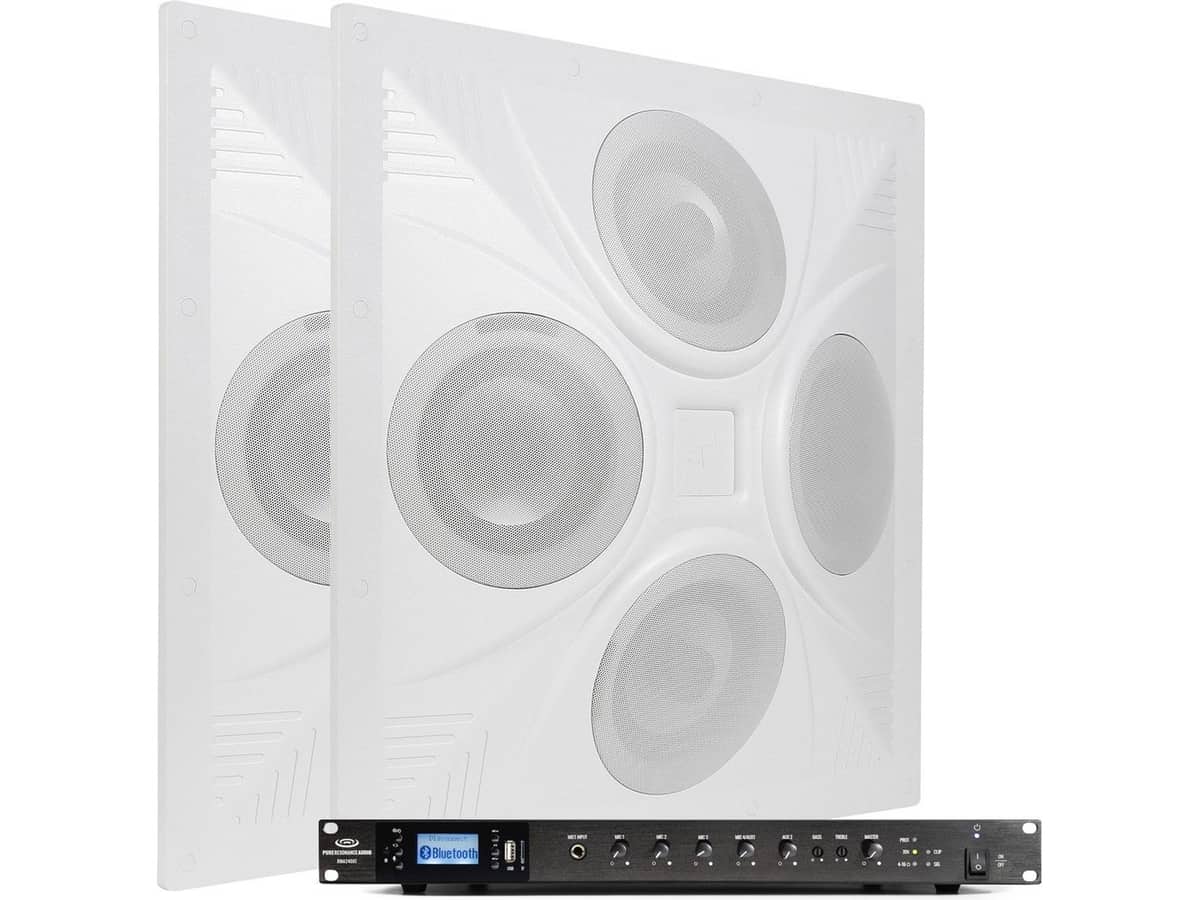 Conference Room Sound System with 2 SD4 2x2 70V Ceiling Tile Speaker Arrays and RMA240BT 240W Rack Mount Bluetooth Mixer Amplifier