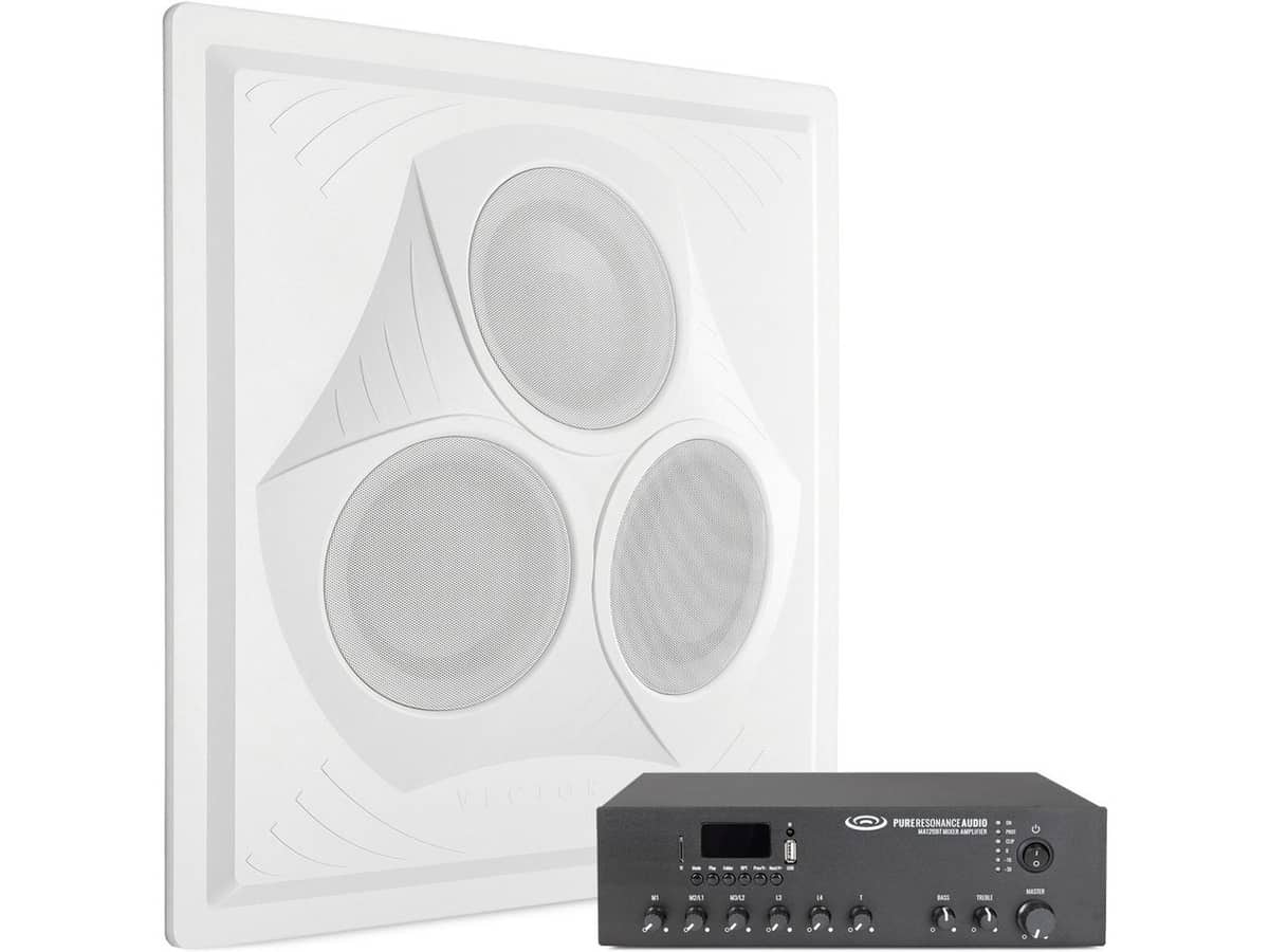 Small Conference Room Sound System with a VCA8 Vector Ceiling Speaker Array and MA120BT 120W Bluetooth Mixer Amplifier