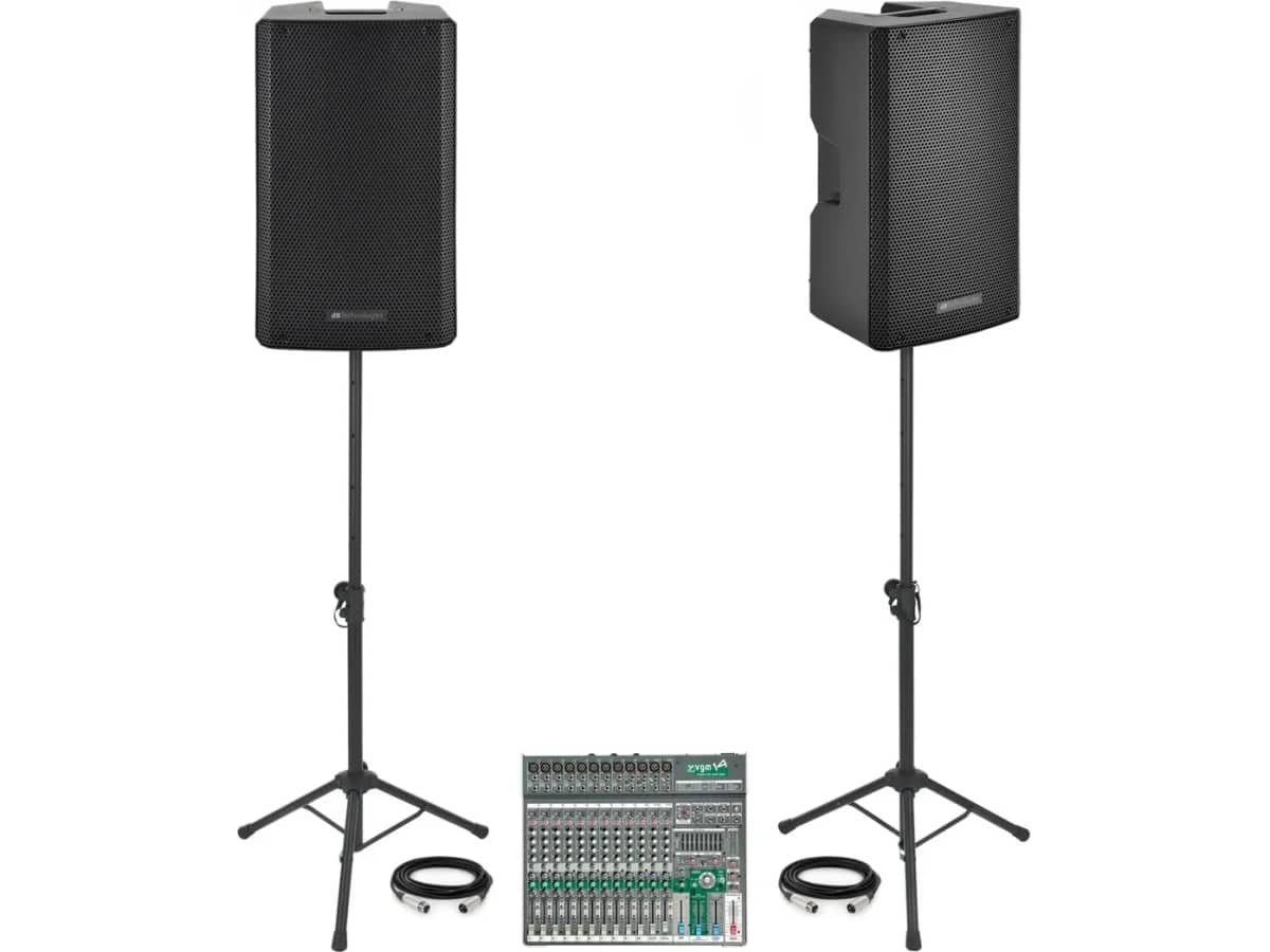Church Sound System with Two DB Technologies Active Speakers with Bluetooth and Yorkville 14-Channel Mixing Console