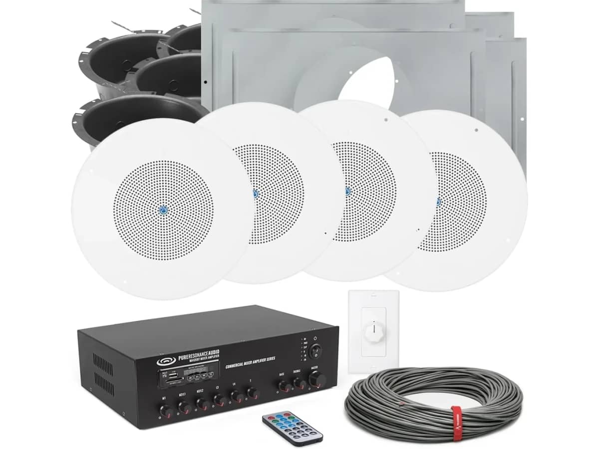 Church Fellowship Hall Sound System with 8 In-Ceiling Speakers, Bluetooth Mixer and Volume Control