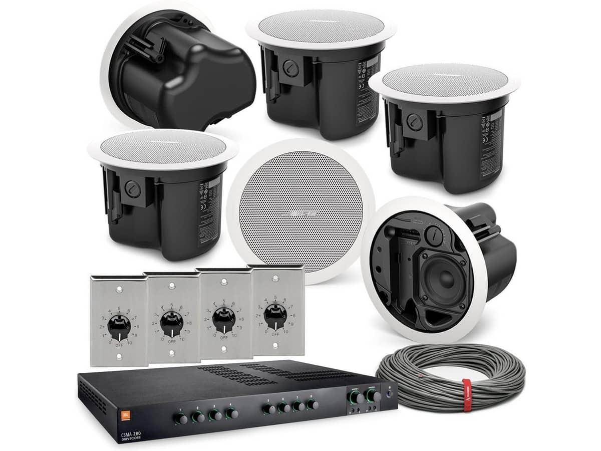 Dental Office Sound System with 6 Bose Professional FreeSpace FS2C Ceiling Speakers and JBL CSMA 280 Energy Efficient Mixer Amplifier
