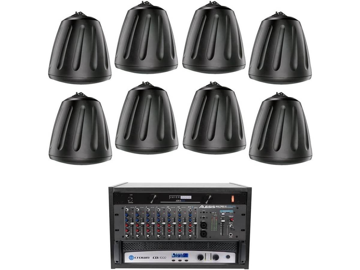 Fitness Affiliate Sound System with 8 SoundTube RS800i Speakers Alesis Bluetooth Mixer and Crown CDi Power Amplifier