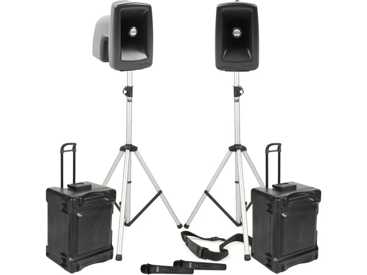 Outdoor Portable Fitness Training Sound System for Instruction and Events with Choice of 2 Wireless Microphones