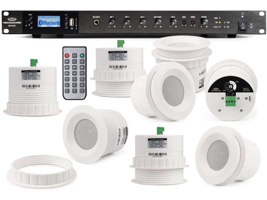 Medical Office Sound System with 16 C3 Ceiling Speakers and RMA240BT 240W Rack Mount Bluetooth Mixer Amplifier