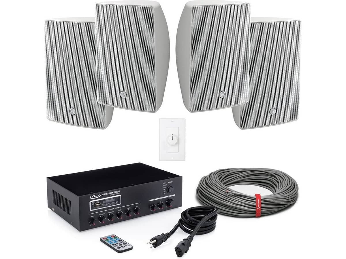 Small Office Sound System Package with 4 Yamaha Surface Mount Speakers and 60W Bluetooth Mixer Amplifier