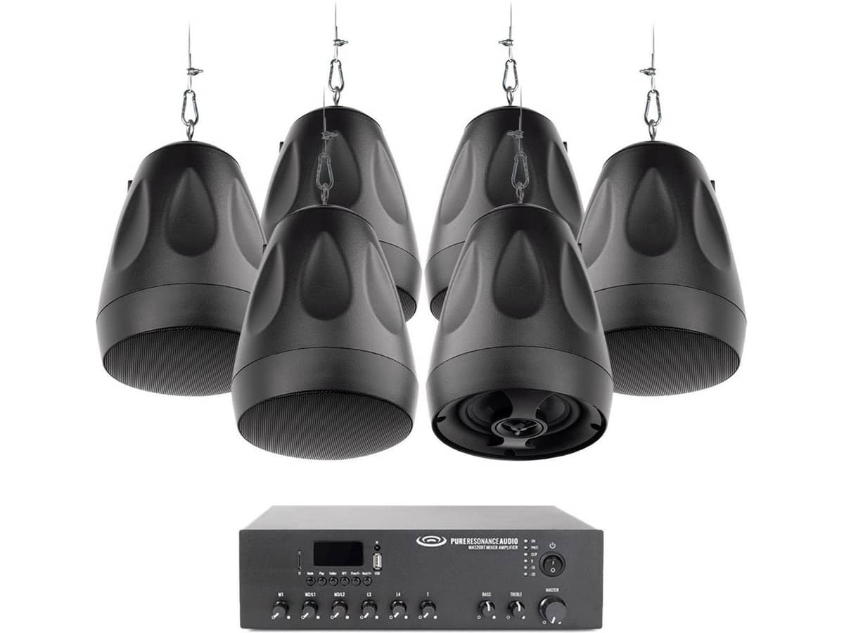 Small Restaurant Sound System with 6 PD4 Pendant Speakers and MA120BT 120W Bluetooth Mixer Amplifier