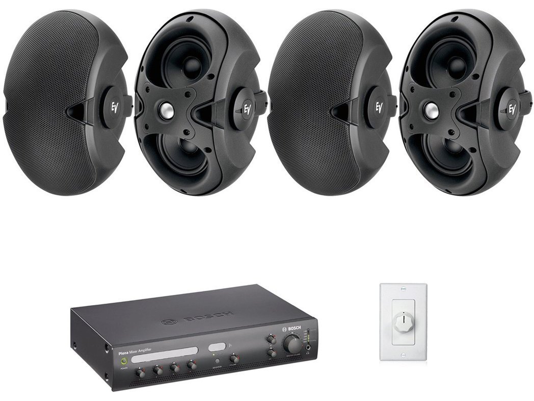 Retail Store Sound System with 4 Electro-Voice EVID 6.2T Wall Mount Loudspeakers and Bosch PLENA Mixer Amplifier