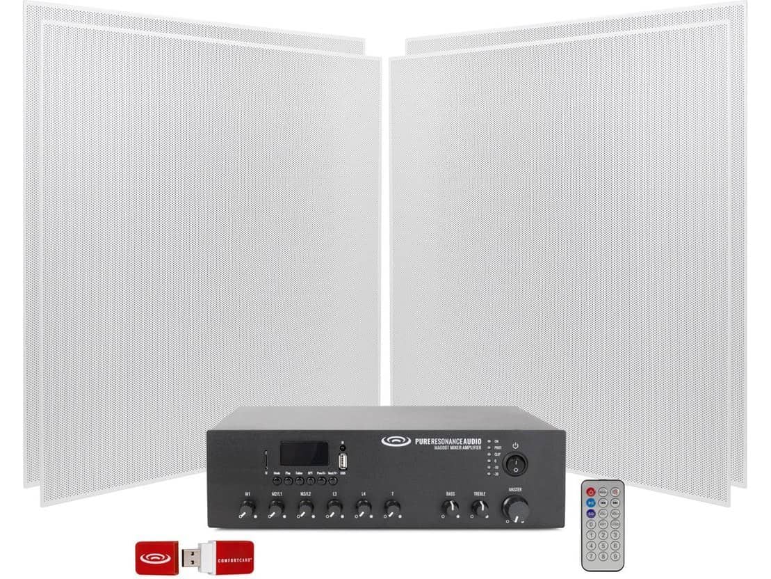 Sound Masking Speech Privacy Speaker System with 4 SP8 Ceiling Tile Speakers and Ambient Noise Generator for up to 1600SF