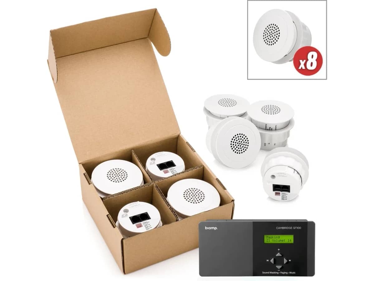Small Office Sound Masking System with Cambridge Sound Management In-Ceiling Qt Emitters and White Noise Generator for up to 1000SF