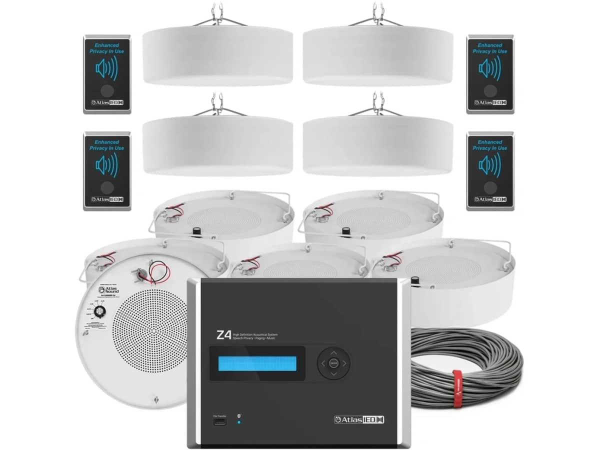 Open Office Sound Masking System with AtlasIED Pendant Mount Speakers and Z Series Controller for up to 14000SF with Bluetooth
