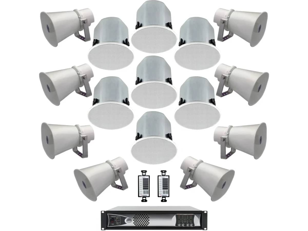 Manufacturing Plant PA Sound System with 12 TOA In-Ceiling Speakers and 24 TOA Paging Horns